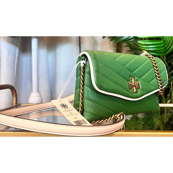 NEW!! TORY BURCH BASIL GREEN KIRA CHEVRON POP HANDBAG - Picture 7 of 14